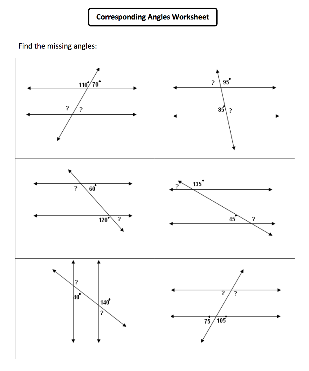 Parallel Lines and Angles - Senior Block In Lines And Angles Worksheet
